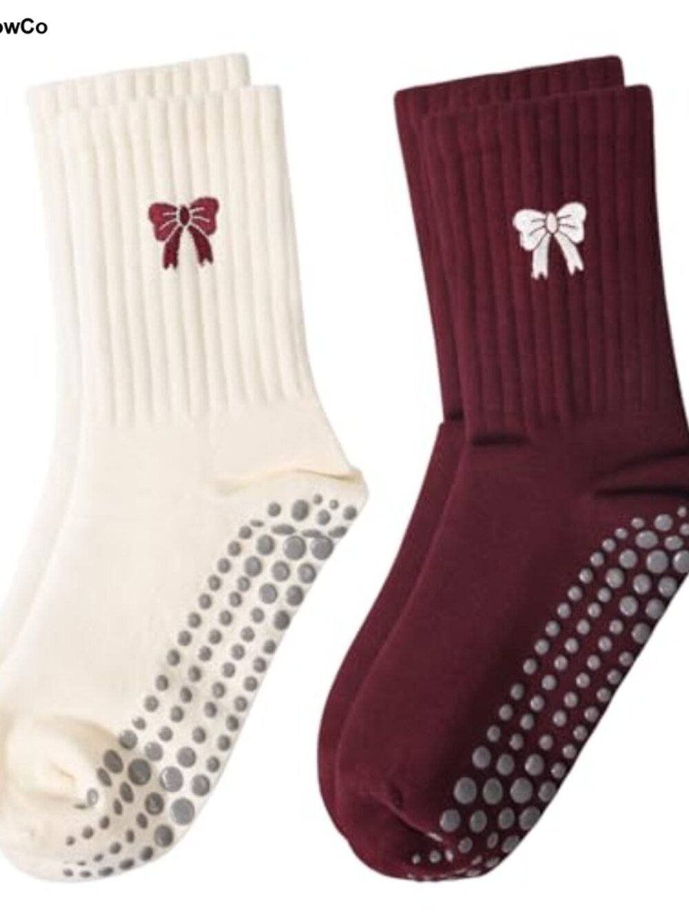 Women's Pilates Grip Socks Ruffle Bow Pattern Non Slip Yoga Athletic Socks